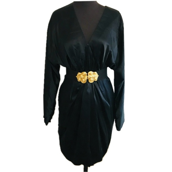 rag & bone Black Silk Satin "Eloise" Gathered Ruched V Front Mini Dress - Picture 3 of 14